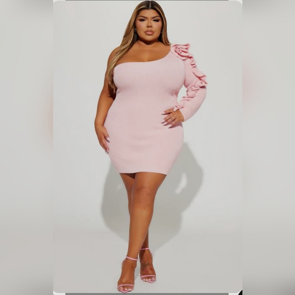 2 For $20‎ Fashion Nova Soft Pink One-Shoulder Dress 3x Plus NWT